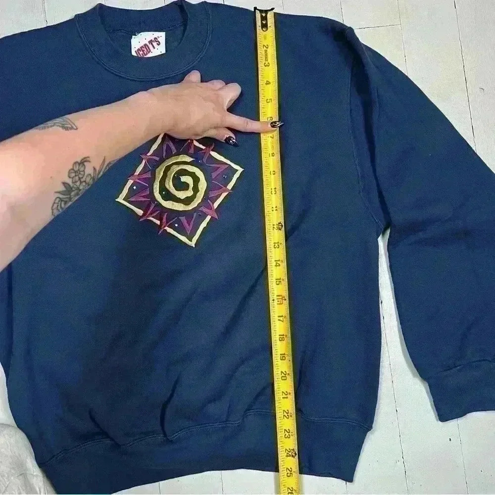 Vintage 90s Navy Sun Iced T’s Embellished and‎ Embroidered  Crewneck Sweatshirt - Picture 8 of 11